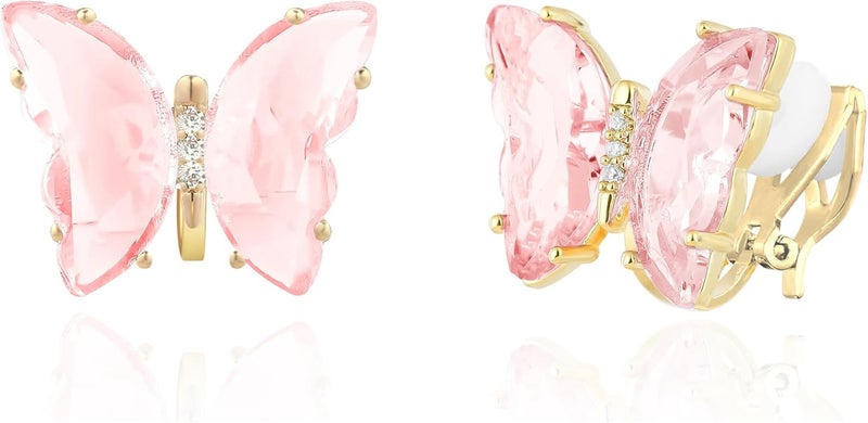 YOQUCOL Butterfly Shape Crystal Clip On Earrings Non Pierced Golden Stud for Women - Image 1